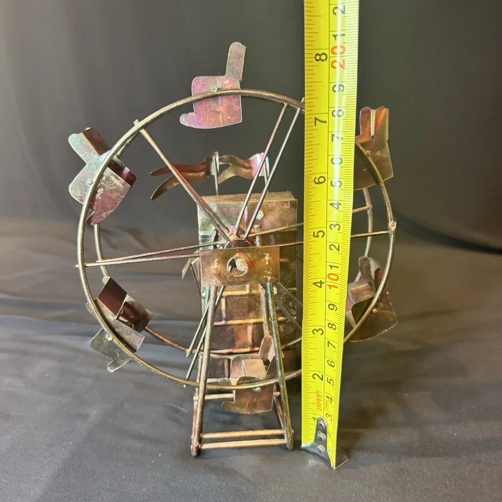 Vintage Copper Tin and Wire Mechanical Ferris Wheel Music Box Works Tested